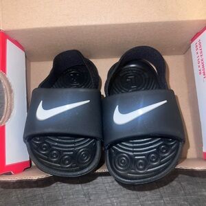 Nike Kids Black Slide Sandals with White Logo